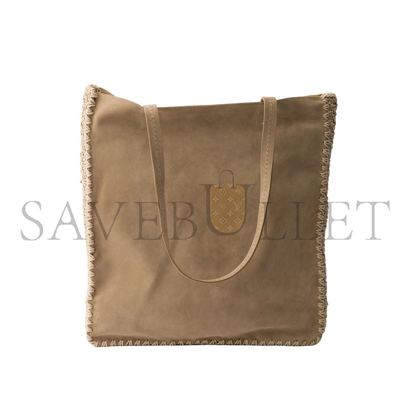 Pra*a LARGE SUEDE AND CROCHET TOTE BAG 1BG658 (38*35*5cm)